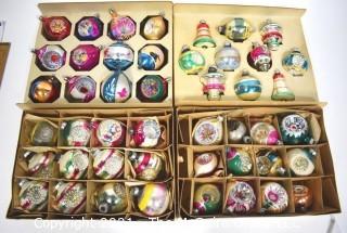 Four (4) Boxes of Vintage Hand Painted Mercury Glass Christmas Ornaments with Indents.