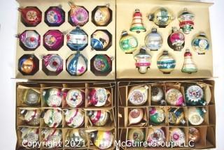 Four (4) Boxes of Vintage Hand Painted Mercury Glass Christmas Ornaments with Indents.