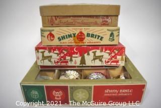 Four (4) Boxes of Vintage Hand Painted Mercury Glass Christmas Ornaments with Indents.