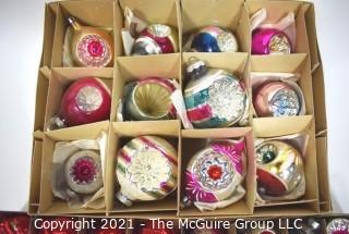 Four (4) Boxes of Vintage Hand Painted Mercury Glass Christmas Ornaments with Indents.