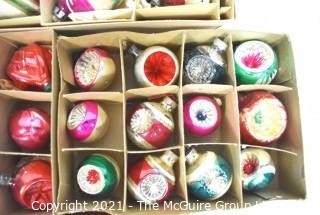 Four (4) Boxes of Vintage Hand Painted Mercury Glass Christmas Ornaments with Indents.