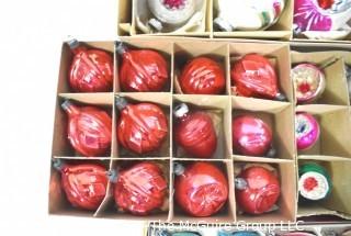 Four (4) Boxes of Vintage Hand Painted Mercury Glass Christmas Ornaments with Indents.