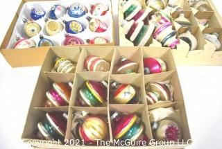 Three (3) Boxes of Vintage Hand Painted Mercury Glass Christmas Ornaments with Indents & Stripes.