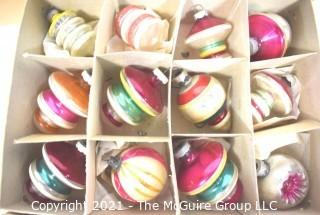 Three (3) Boxes of Vintage Hand Painted Mercury Glass Christmas Ornaments with Indents & Stripes.