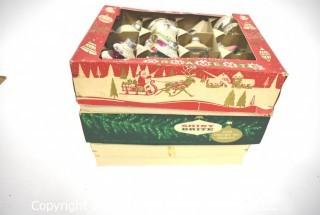 Three (3) Boxes of Vintage Hand Painted Mercury Glass Christmas Ornaments with Indents & Stripes.