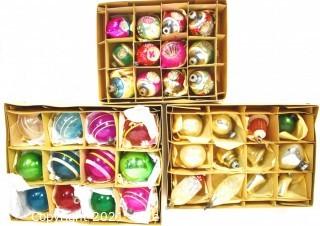 Three (3) Boxes of Vintage Hand Painted Mercury Glass Christmas Ornaments with Indents.