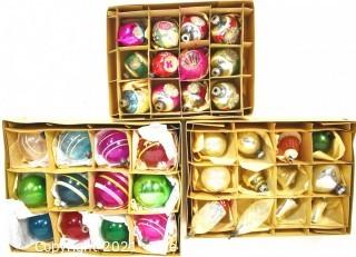 Three (3) Boxes of Vintage Hand Painted Mercury Glass Christmas Ornaments with Indents.