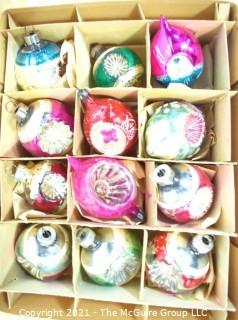 Three (3) Boxes of Vintage Hand Painted Mercury Glass Christmas Ornaments with Indents.