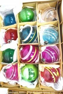 Three (3) Boxes of Vintage Hand Painted Mercury Glass Christmas Ornaments with Indents.