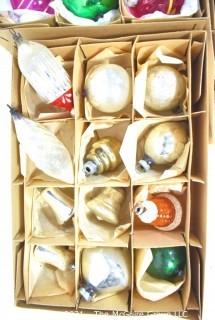 Three (3) Boxes of Vintage Hand Painted Mercury Glass Christmas Ornaments with Indents.