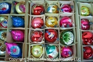 Four (4) Boxes of Vintage Hand Painted Mercury Glass Christmas Ornaments with Indents.