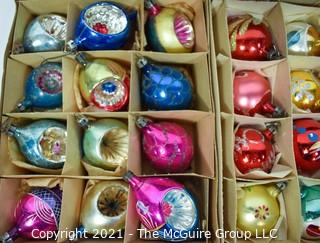 Four (4) Boxes of Vintage Hand Painted Mercury Glass Christmas Ornaments with Indents.