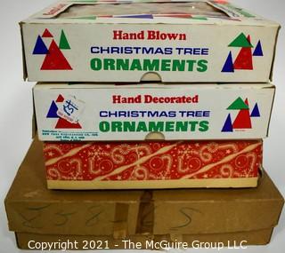 Four (4) Boxes of Vintage Hand Painted Mercury Glass Christmas Ornaments with Indents.