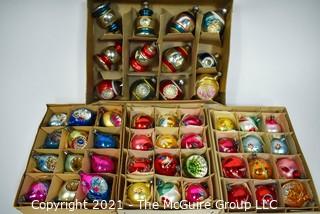 Four (4) Boxes of Vintage Hand Painted Mercury Glass Christmas Ornaments with Indents.