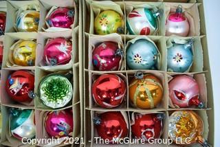 Four (4) Boxes of Vintage Hand Painted Mercury Glass Christmas Ornaments with Indents.