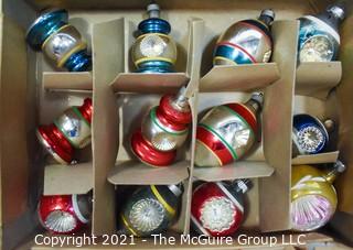 Four (4) Boxes of Vintage Hand Painted Mercury Glass Christmas Ornaments with Indents.