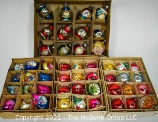 Four (4) Boxes of Vintage Hand Painted Mercury Glass Christmas Ornaments with Indents.