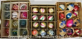 Three (3) Boxes of Vintage Hand Painted Mercury Glass Christmas Ornaments with Indents.