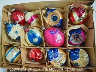 Three (3) Boxes of Vintage Hand Painted Mercury Glass Christmas Ornaments with Indents.