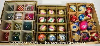 Three (3) Boxes of Vintage Hand Painted Mercury Glass Christmas Ornaments with Indents.