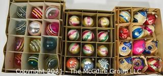 Three (3) Boxes of Vintage Hand Painted Mercury Glass Christmas Ornaments with Indents.