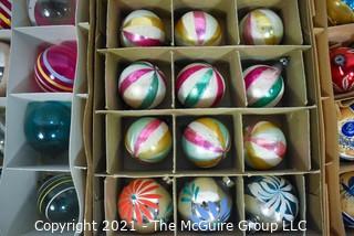 Three (3) Boxes of Vintage Hand Painted Mercury Glass Christmas Ornaments with Indents.