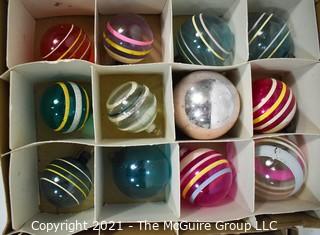 Three (3) Boxes of Vintage Hand Painted Mercury Glass Christmas Ornaments with Indents.