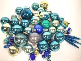 Group of Vintage Hand Painted Blue Mercury Glass Christmas Ornaments.