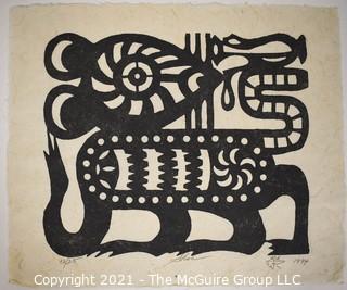 Signed and Numbered Hand Pulled Screen Print on Hand Rolled Abaca Paper, 1994 Shengxiao, Year of the Rat.
