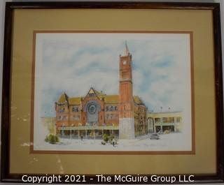 Framed Print Under Glass, Pencil Signed and Numbered, Betty C. Boyle, titled "Union Station".  Measures 15 x 18"