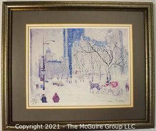 Framed Under Glass Print Titled "At the Plaza"; pencil signed Alex Schloss.  Measures 14" x 15".