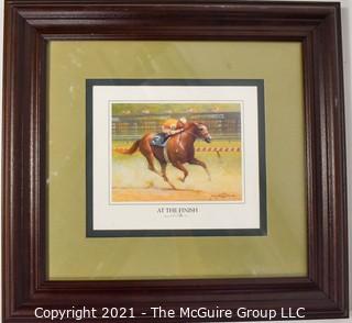 Framed Under Glass Print Titled "At the Finish, Horse Racing".  Measures 15" Square.