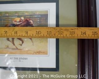 Framed Under Glass Print Titled "At the Finish, Horse Racing".  Measures 15" Square.