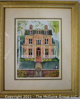 Framed Streetscape Print Decorator Art under Glass 