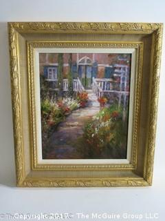 "Front Walk"; framed original painting on canvas; 30 x 34"