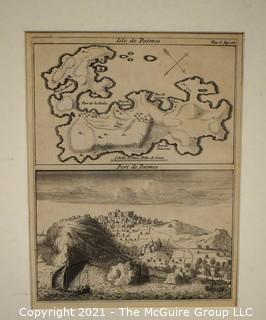 Copper Engraving Printed in Amsterdam 1718 of the Island and City of Patmos Greece.  Measures 8" x 9".