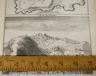 Copper Engraving Printed in Amsterdam 1718 of the Island and City of Patmos Greece.  Measures 8" x 9".