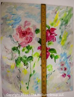 Unframed Oil on Board of Pink Flowers. Measures 16" x 20".