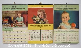 Three (3) Vintage Pin Up 1950 & 1951's Advertising Wall Calendars for Washington Permanent Building Association 