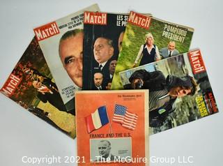 Collection of Paris Match Magazines About President Pompidou with Washington Post Insert.