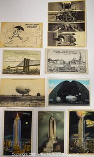 Collection of Vintage Postards Including Goodyear Blimp, Brooklyn Bridge and New York City.