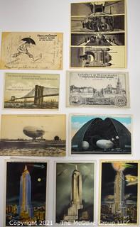 Collection of Vintage Postards Including Goodyear Blimp, Brooklyn Bridge and New York City.