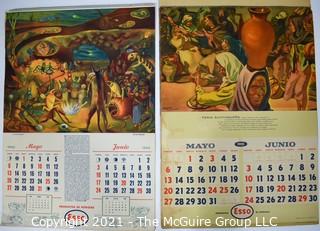 Two (2) Vintage ESSO SAPPA Gasoline Advertising Calendars Featuring Regional Artists of Argentina for 1945 & 1951.