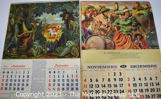 Two (2) Vintage ESSO SAPPA Gasoline Advertising Calendars Featuring Regional Artists of Argentina for 1945 & 1951.