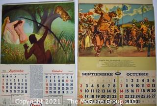 Two (2) Vintage ESSO SAPPA Gasoline Advertising Calendars Featuring Regional Artists of Argentina for 1945 & 1951.