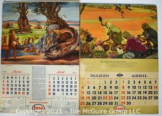 Two (2) Vintage ESSO SAPPA Gasoline Advertising Calendars Featuring Regional Artists of Argentina for 1945 & 1951.