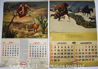 Two (2) Vintage ESSO SAPPA Gasoline Advertising Calendars Featuring Regional Artists of Argentina for 1945 & 1951.