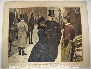 Color Lithograph of Their Christmas Dinner by King.  Measures 9.5" x 7.5".