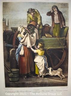 Unframed Hand Colored Engraving Francis Wheatley From the Series 'The Cries of London': "Fresh Gathered Peas" 1795.  Measures 14" x 18".