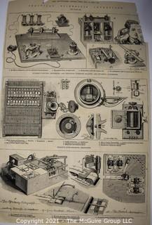 The Illustrated London News "Practical Scientific Inventions", 1879.  A diagram of Cowper’s writing telegraph, the machine was able to reproduce a message written some distance away by a process of interrupted electrical currents. 